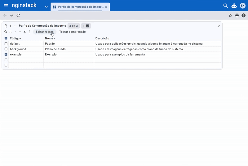 Exemplo de comparação de compressão de imagem